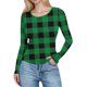 thumbnail image 3 of RKSTN Women's Long Sleeve Ribbed Knitted Shirts Oversized Crewneck Plaid Print Slim T Shirts Top Womens Casual Plus Size Round Neck Checkered Printed Stretch Loose Comfy Tee Fall Spring Clothes, 3 of 7