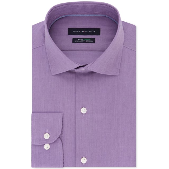 Tommy Hilfiger Mens Performance Button Up Dress Shirt, Purple, 15.5" Neck 32-33" Sleeve