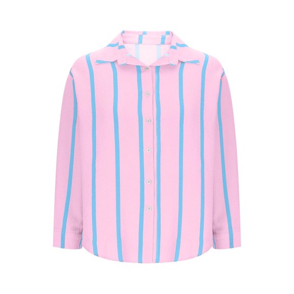 Wensltd Lapel Button Down Shirts for Women Dressy Stripe Printed Long Sleeve Blouse
