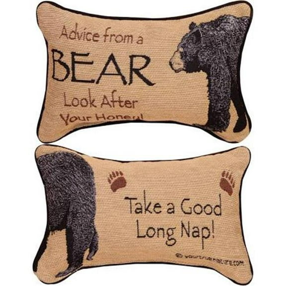 Manual Woodworkers & Weavers  12.5 x 8.5 in. Advice from a Bear Multi Color Word Throw Pillow