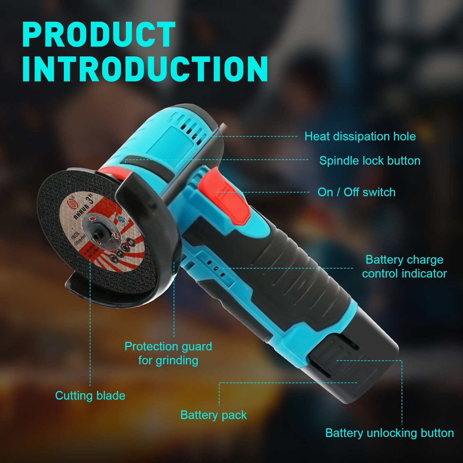 3" Cordless Angle Grinder, 16800 RPM Compact Handheld Polishing Angle Grinder, Grinder Power Tool