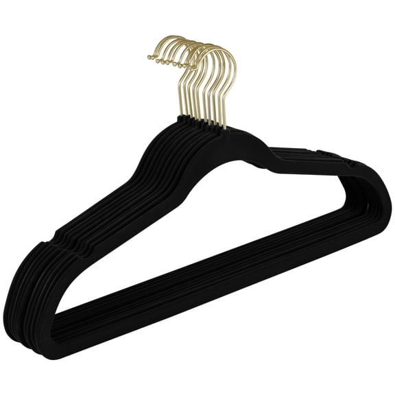 Simplify Velvet Hangers 10 Pack Black Color with Gold Hooks | Non Slip Space Saving Clothes Hangers | Premium Closet Organizer