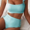 thumbnail image 6 of QURATI Swimwear Womens Bikini Sets 2 Piece Striped Swimsuits Tie Bow Shoulder High Waisted Summer Beach Bathing Suits Mint Green XL, 6 of 9