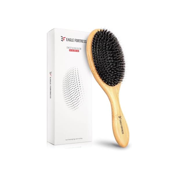 wonima11 Boar Bristle Hair Brush for Women, Detangler Brush for Wet, Dry & Damaged Hair with Long Pins for Thick & Long Hair - Bamboo