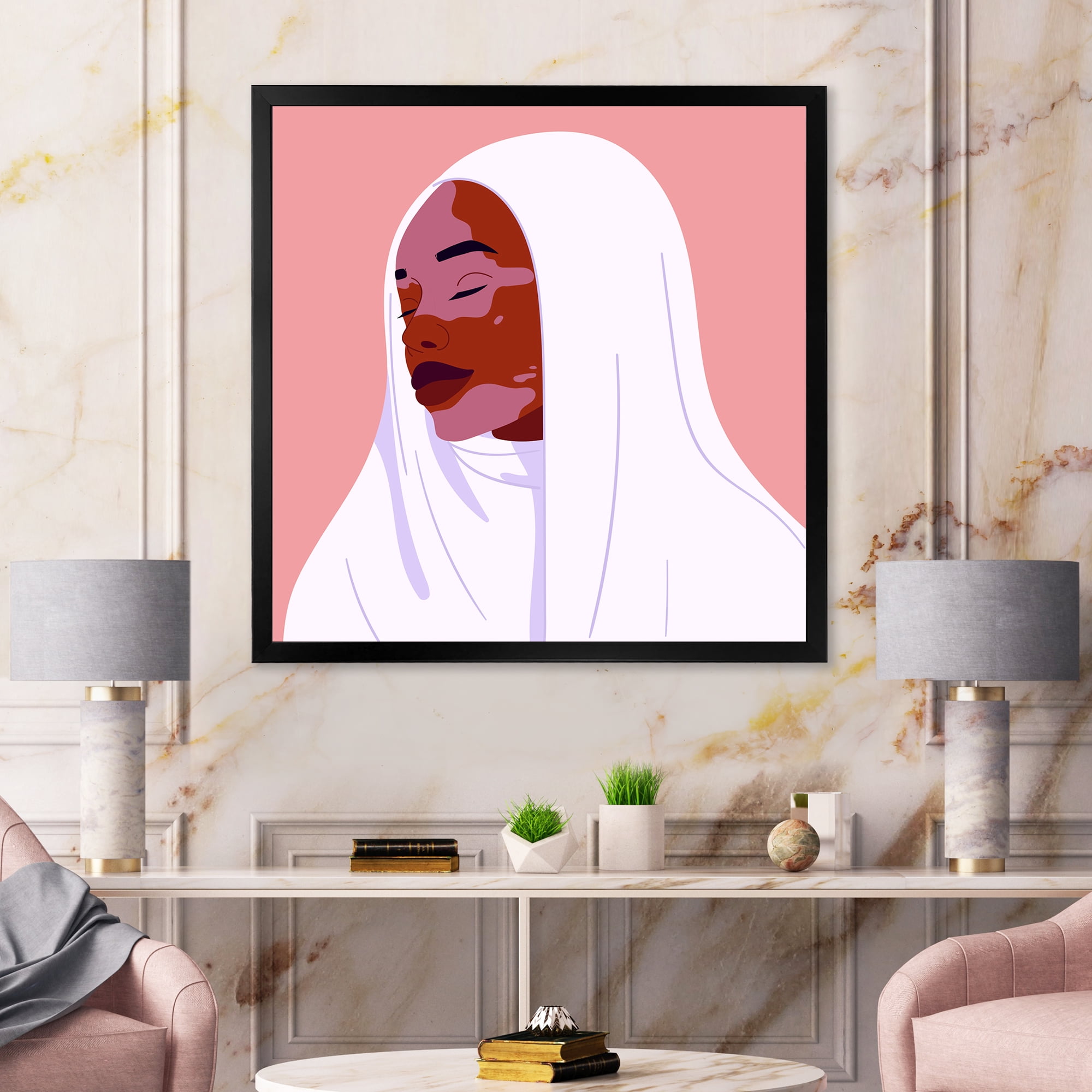 Designart 'Beautiful Abstract Smiling Afro African Woman With VItiligo' Moroccan Framed Art Print