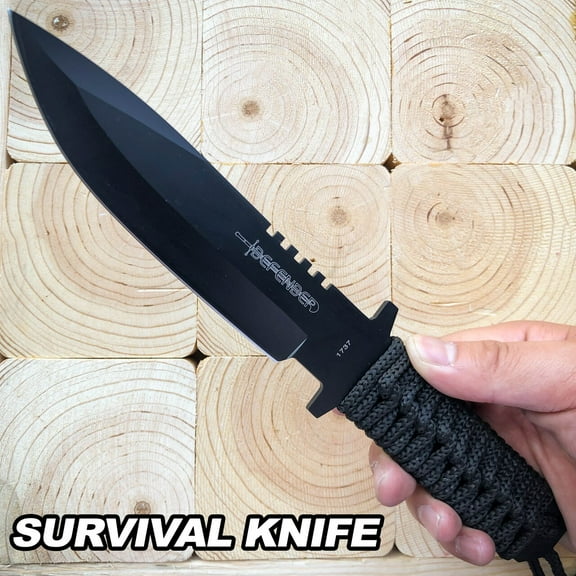 11" Full Tang Black Hunting Fixed Blade Camping Knife w/ Sheath