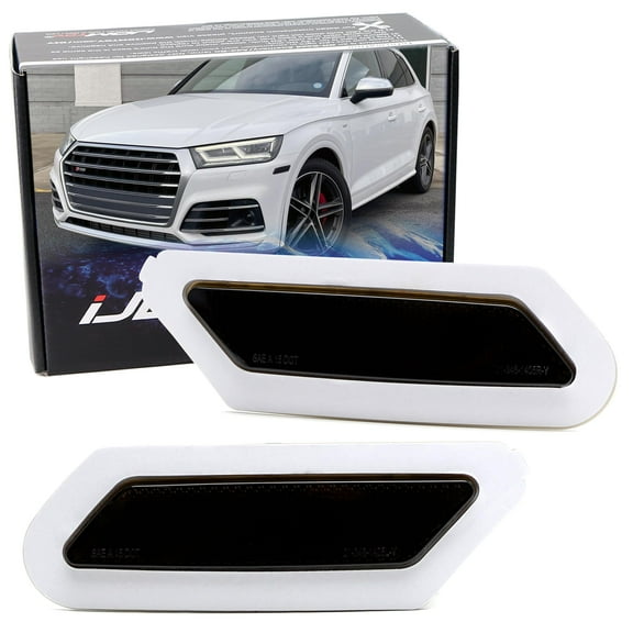 Euro Black Smoked Reflective Lens Front Bumper Side Markers For Audi 2018-2020 Q5 SQ5, Replace OEM Amber Reflectors