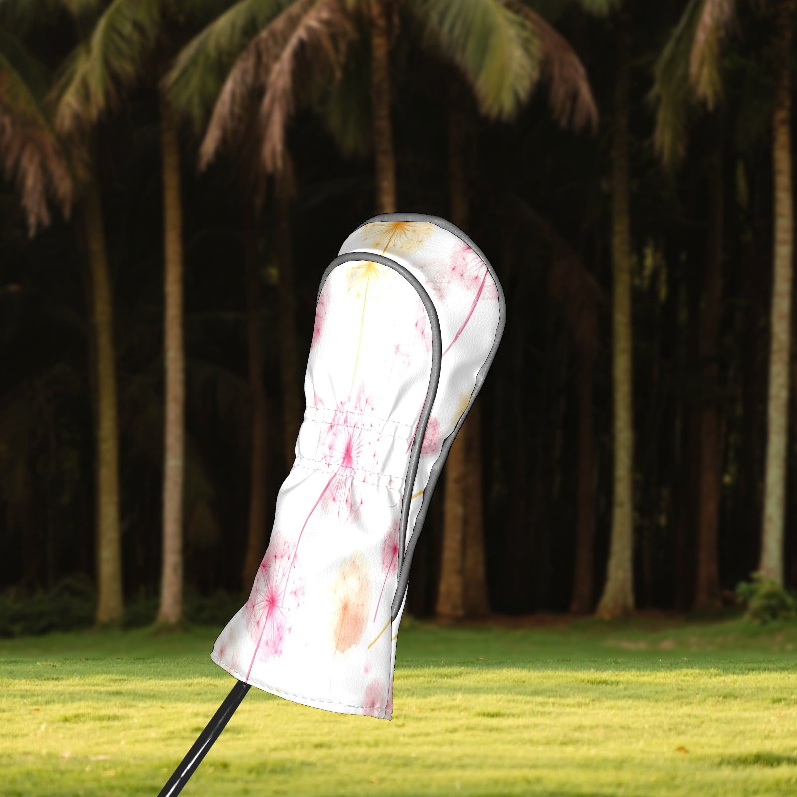 Golf Head Covers Light-colored Dandelions Design for Driver, Wood & Hybrid, Premium Waterproof PU Leather with Plush Lining, Delicate Floral Golf Gifts