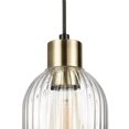 thumbnail image 2 of 1-Light Matte Black Pendant Light with Ribbed Glass Shade and Matte Brass Accent, 2 of 8