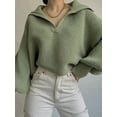 thumbnail image 6 of Women Long Sleeve Sweaters Oversized Stretch Fitted Pullover Sweater Ribbed Solid Color Knit Jumper Tops Green L, 6 of 8