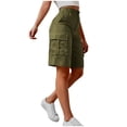 thumbnail image 2 of Womens Pajama Shorts Womens Outdoor Cargo Long Shorts Elastic Waist Casual Summer Hiking Knee Length Bermuda Shorts Streetwear Green L, 2 of 6