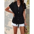 thumbnail image 4 of Womens Button Down Blouses V Neck Casual Peplum Summer Tops Dressy Work Blouse Black S, 4 of 8