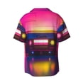 thumbnail image 6 of Lsque Neon Cassette Tape print Men's Cuban Collar Short Sleeve Shirt Summer Beachwear Casual Button Down Fashionable Vacation Leisure Shirt-3X-Large, 6 of 7