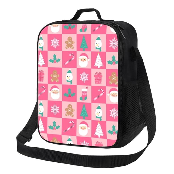 Disketp Pink Christmas Cheer Bolsa Térmica Estampada para Almuerzo, Lonchera para Hombres y Mujeres Adultos