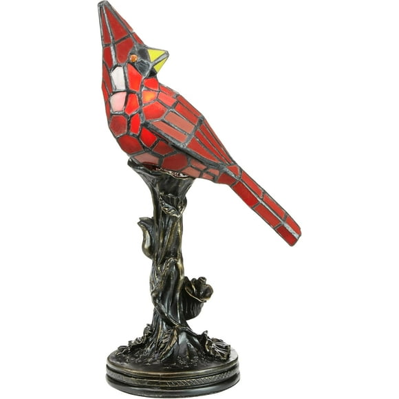 Stained Glass Bird Accent Lamp - 8" W x 13.5" H - Tiffany Style Table Lamps for Home, Office Desk, Bedroom, Nightstand