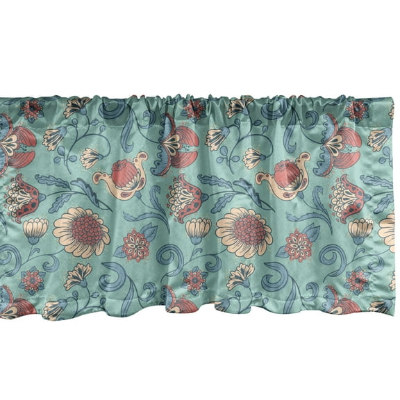 Ambesonne Vintage Window Valance, Ornamental Floral Composition Sketch Style Woodland Foliage Spring Illustration, Curtain Valance for Kitchen Bedroom Decor with Rod Pocket, 54" X 12", Multicolor