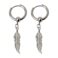 thumbnail image 1 of Stainless Punk Dangle Hinged Earring Feather Gothic Men Earring Silver Color, 1 of 3