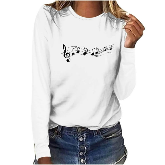 Hfiengba Women's Graphic Tee Casual Loose Fit Crew Neck Long Sleeve Shirts Fashion Printed Tops Soft Clothes (XL, White 2)