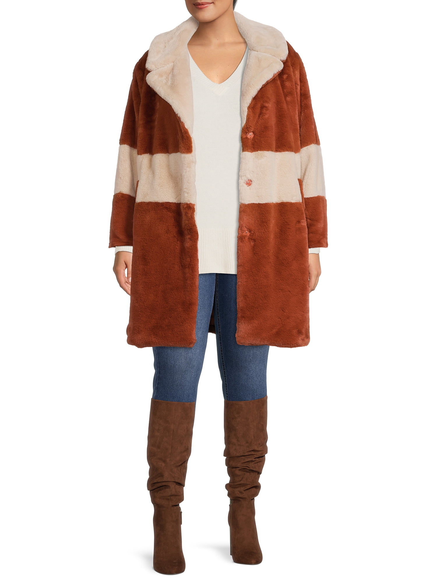 Time and Tru Women's and Plus Full Length Faux Fur Coat