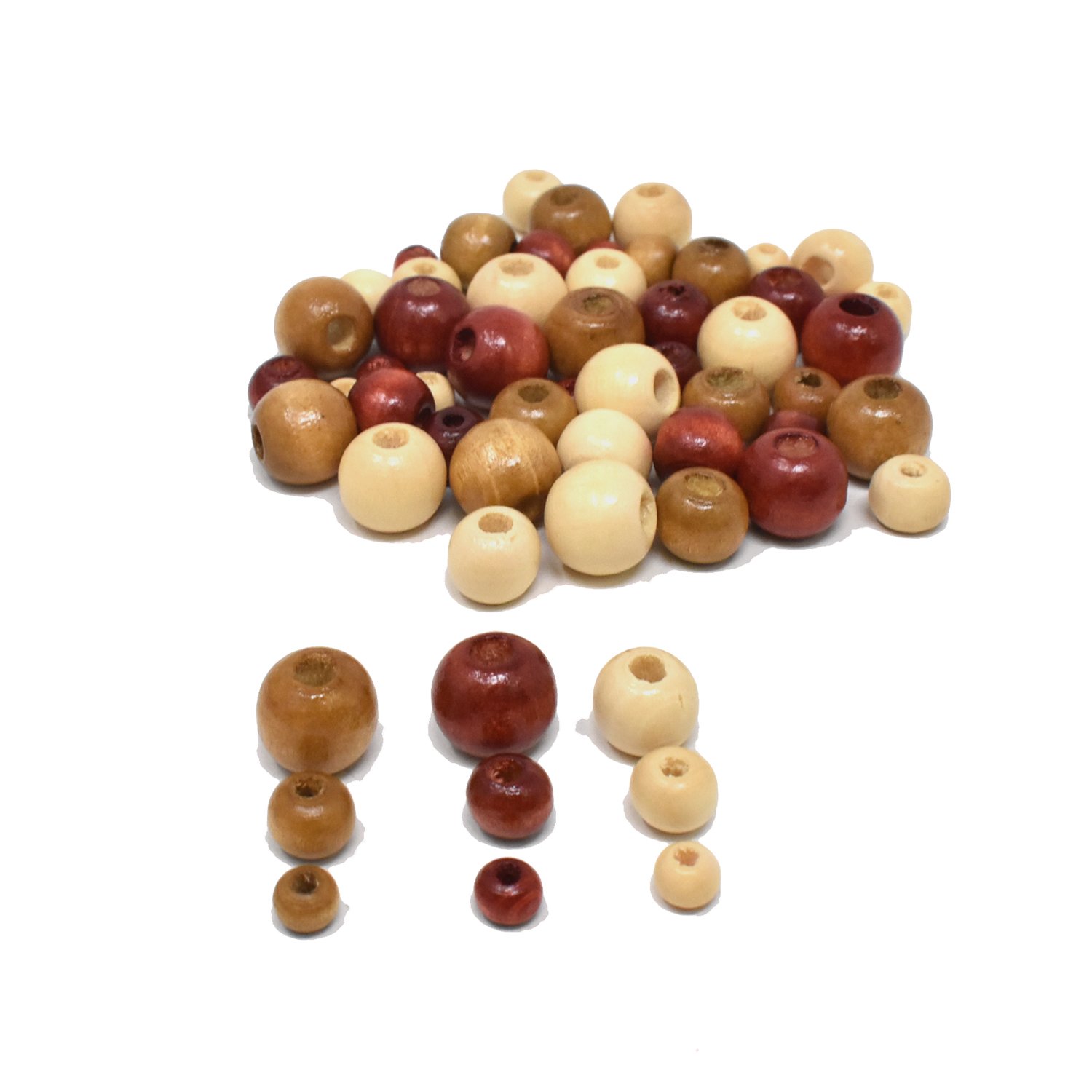 Assorted Medley of Natural Round Craft Wood Beads, 40Gram