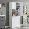 thumbnail image 3 of Tall Storage Cabinet with Adjustable Shelves, Flip-Out Basket & Enclosed Cabinets, for Bathroom Living Room Office Organization, White, 3 of 8