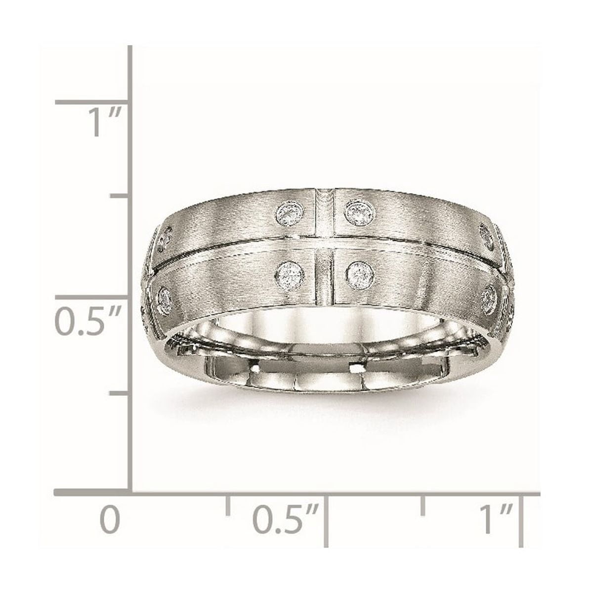 8mm Stainless Steel Brushed Half Round Grooved Cubic Zirconia Ring Size 8 Ring for Women