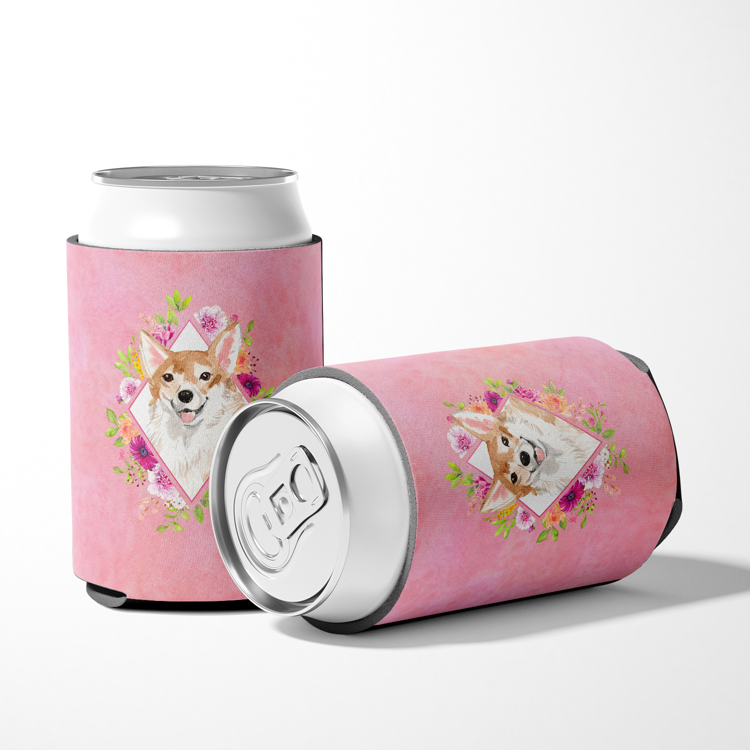 Carolines Treasures CK4243CC Corgi Pink Flowers Can or Bottle Hugger Can Hugger multicolor