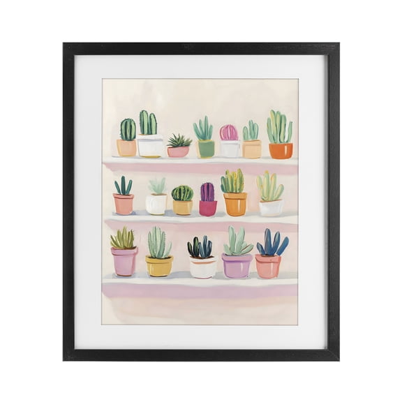 Stupell Industries Bohemian Cactus Shelf Arrangement Black Framed Print Under Glass, 13 x 16, by The Prints Vibe