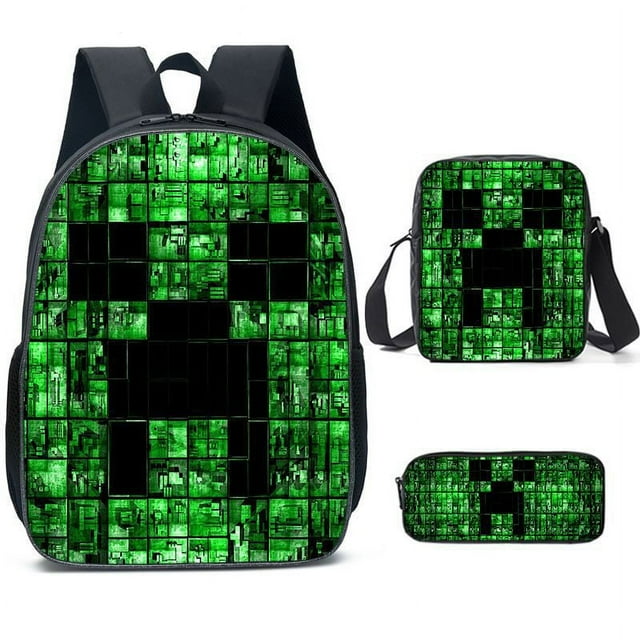 MINECRAFT Sac d'École Sac à Dos Ensemble Trois Pièces Sac à lunch Sac de Papeterie
