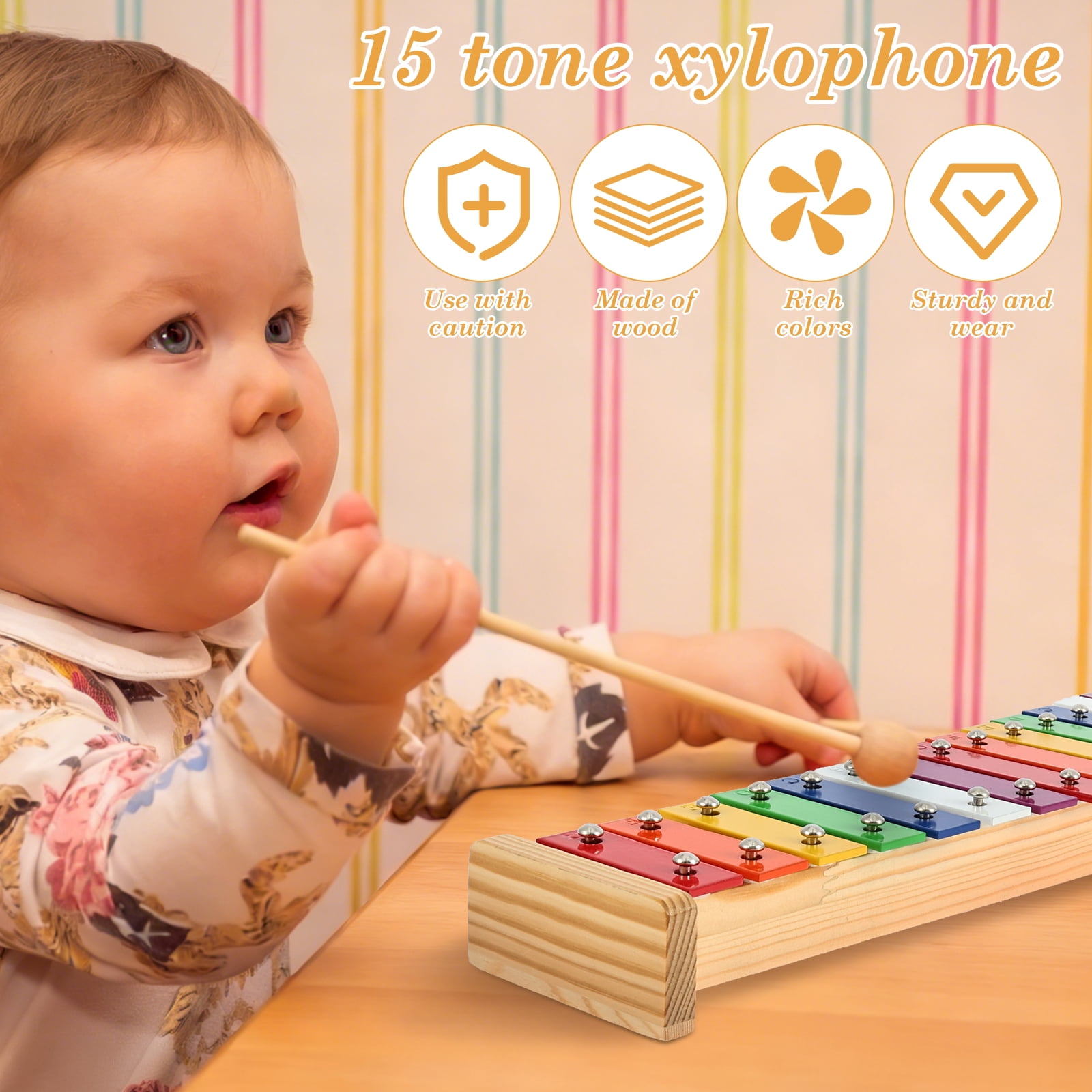 HKJUNFEI 15 Tone Xylophone Glockenspiel with Precise Intonation and Clear Tone Educational Xylophone for Beginner and Music Education