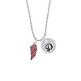 thumbnail image 2 of Delight Jewelry Silvertone Medium Translucent Red Angel Wing Silvertone Script Initial Disc - D - Charm Necklace, 20"+3", 2 of 4