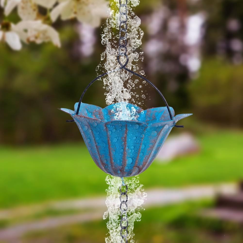 FHBVT 8.5FT Copper Rain Chain for Gutters Hummingbird Design with Bells Easy Hanging Installation Soothing Water Sound Outdoor Eaves Drainage Tool Garden Patio Yard Decor Housewarming Gift