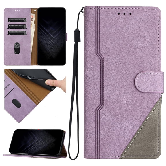 Wallet Case for Samsung Galaxy A17 5G, PU Leather Flip Case Card Slots Holder, Anti-falling Anti-fingerprint Classic Kickstand Book Folding Folio Cover with Wrist Strap for A17 5G, Purple