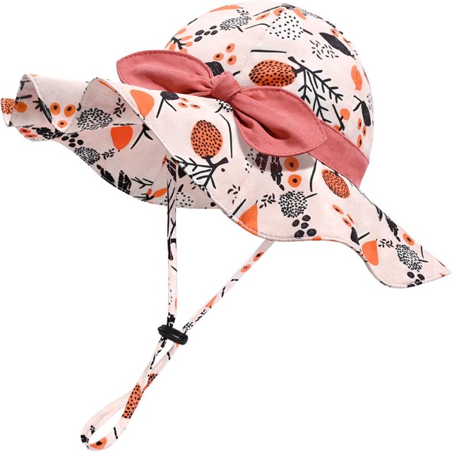 Baby Girl Sun Hat with UPF 50+ Outdoor Adjustable Beach Hat with Wide Brim Bucket Hats