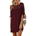 thumbnail image 3 of Bigersell formal Dresses for Women Evening Party Women Summer Fashion Casual Round Neck Short Sleeve Bandage Solid Lace Patchwork Loose Dress Women Skater Dresses, Style 15528, Wine M, 3 of 5