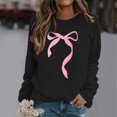 thumbnail image 2 of Women Sweatshirts Pullover Tops Shirts Round Neck Cute Bow Printed Long Sleeved Pullover Hoodless Loose Fit Tops Casual Fall Outfits Clothes Black-L, 2 of 5