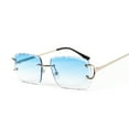 thumbnail image 4 of Gem Cut Rimless Unisex Square Trendy Retro 90's Hip Hop Sky Blue Tint Lens Hand Carved Silver Wire Frame Sun Glasses Frameless Rectangle Summer Shades Sunglasses For Men And Women, 4 of 6
