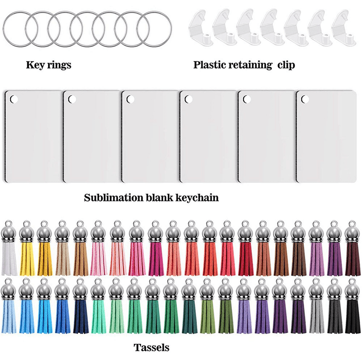 320Pcs Sublimation Keychain Blanks Set Key Rings Sublimation Blanks Heat Transfer Keychain Tassels MDF Blank-Rectangle