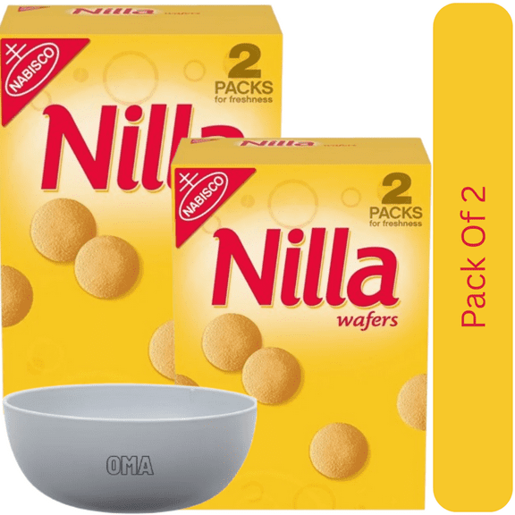 Nilla Wafers Original Vanilla Cookies, 2 Pack, 15 oz Boxes With White Bowl By OMA