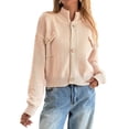 thumbnail image 2 of Cardigan for Women Trendy Button Up Sweater Jackets Mock Neck Long Sleeve Loose Fit Chunky Knit Outwear Coats M, 2 of 8