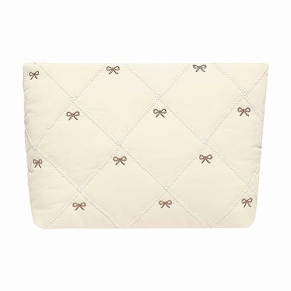 HUISZJ Bow Storage Bag, Cute Quilting Evening Purse, Soft Women Wallet for Travel Commute Work (White)