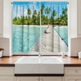 thumbnail image 2 of Ambesonne Tropical Kitchen Curtains, Maldives Island Beach, 55"x39", Fern Green Turquoise, 2 of 3