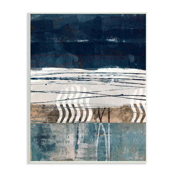 Stupell Industries Abstract Rustic Collage of Blue Shapes and Lines Abstract Painting Unframed Art Print Wall Art, 10 x 15