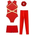 thumbnail image 5 of Miutii Kids Girls Gymnastics Leotard Sleeveless Sparkly Unitard Dance Biketard with Shorts Skating Leggings Hairband Set Red 16, 5 of 7