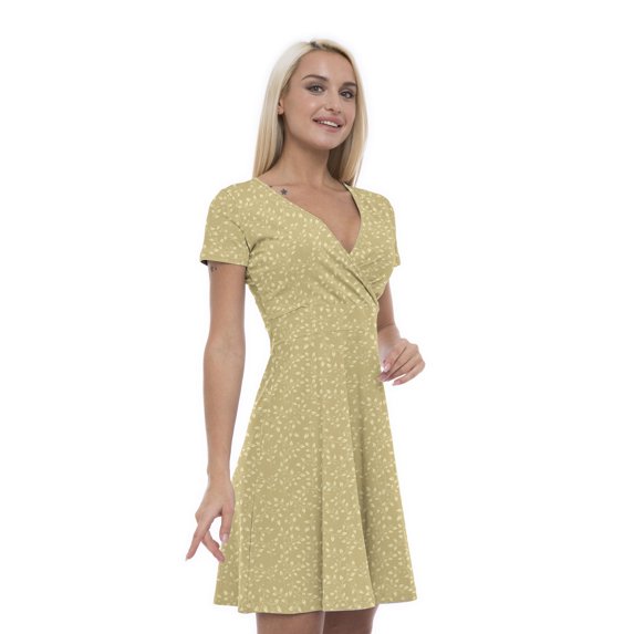 Women’s A Line Beige Summer Dress, Retro Triangle Arrangement, Cross Wrap V Neck, 6 Sizes, by Ambesonne