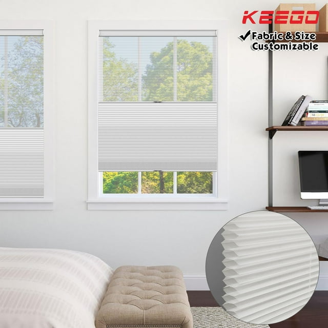 Keego Day and Night Cordless Cellular Shade Adjustable Dual Use Honeycomb Window Blinds Light Filtering Sheer and Blackout Whtie 41.0"w x 68"h
