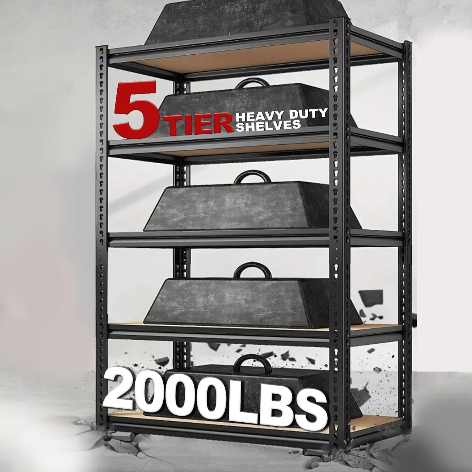 Howcool 5-Tier 72 Inch Height Adjustable Metal Shelving Unit, Heavy Duty Garage Storage Rack for Warehouse Basement