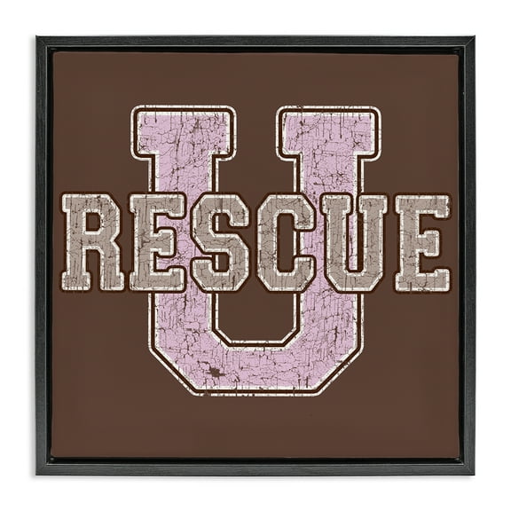 Stupell Industries Rescue U Vintage College Animals Painting Black Floater Framed Canvas Art Print Wall Art, 18 x 18