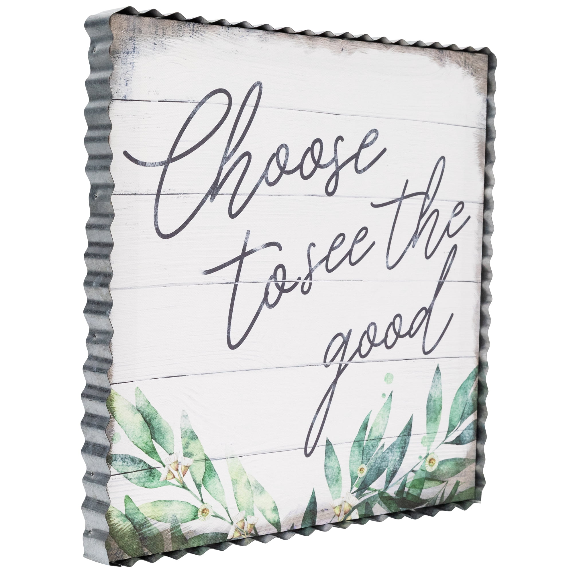 Northlight Choose to See the Good Metal Framed Canvas Wall Sign - 12" x 12" - White and Green