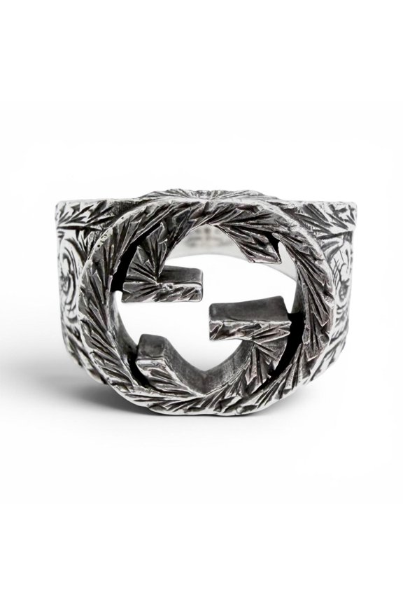 Pre-Owned GUCCI 455302 AG925 Interlocking G Arabesque Engraved Ring, Silver, Size 12, Weight...